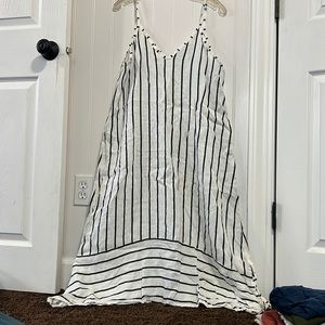 White dress with blue stripes